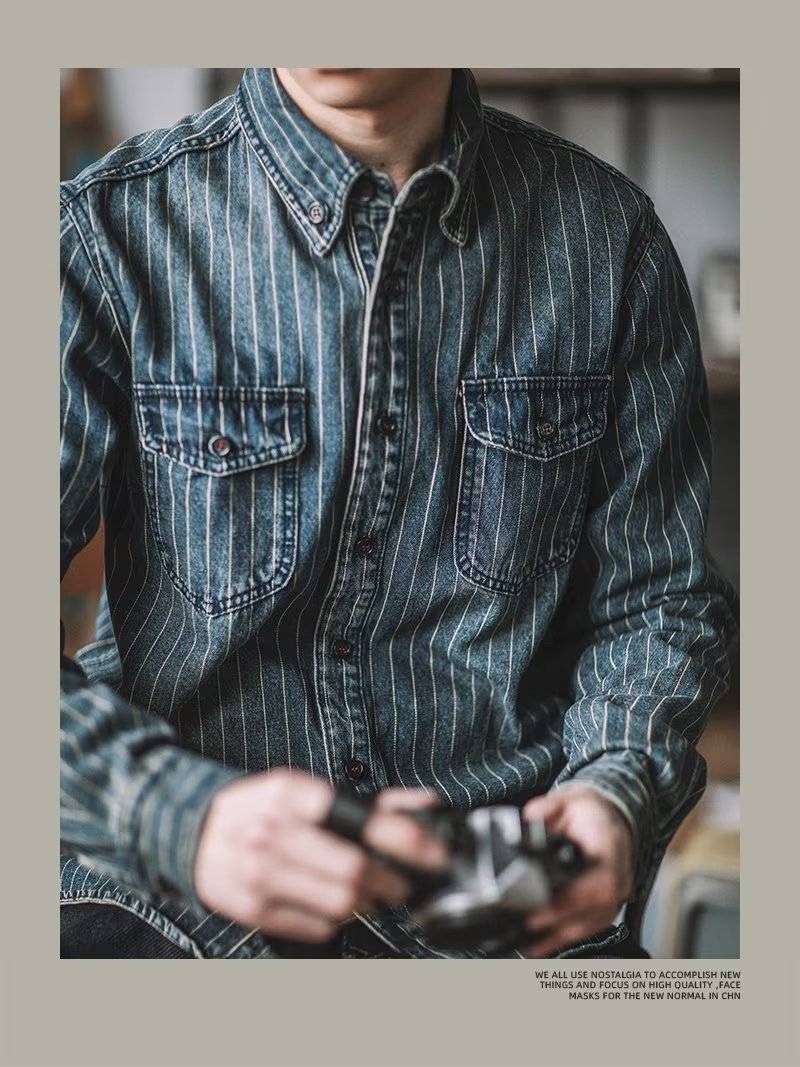 Abbigliamento maschile Nuova camicia a maniche lunghe da uomo, camicia a righe casual retrò da uomo, adolescenti, giacca da abbinare a tutti i top_voghion.com