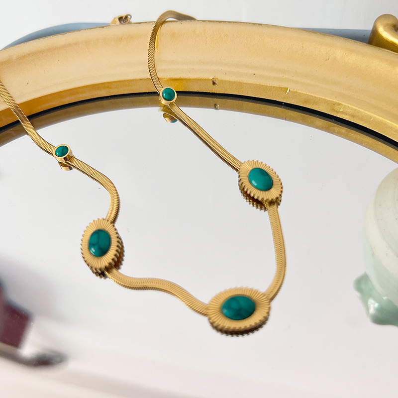 Fashion Square Oval Titanium Steel Plating Inlay Turquoise Zircon Necklace 1 Piece