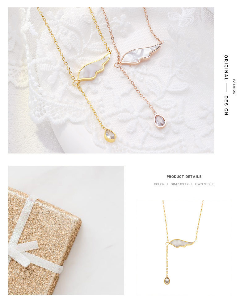 1 Piece Retro Wings Titanium Steel Inlay Rhinestones Necklace_colorza_1