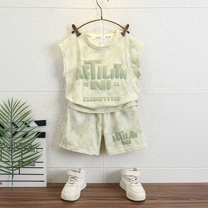 7146 Traje de camiseta para niños Verano 2025 Nuevo estilo Estilo occidental Chaleco sin mangas de verano Shorts Verano de dos piezas