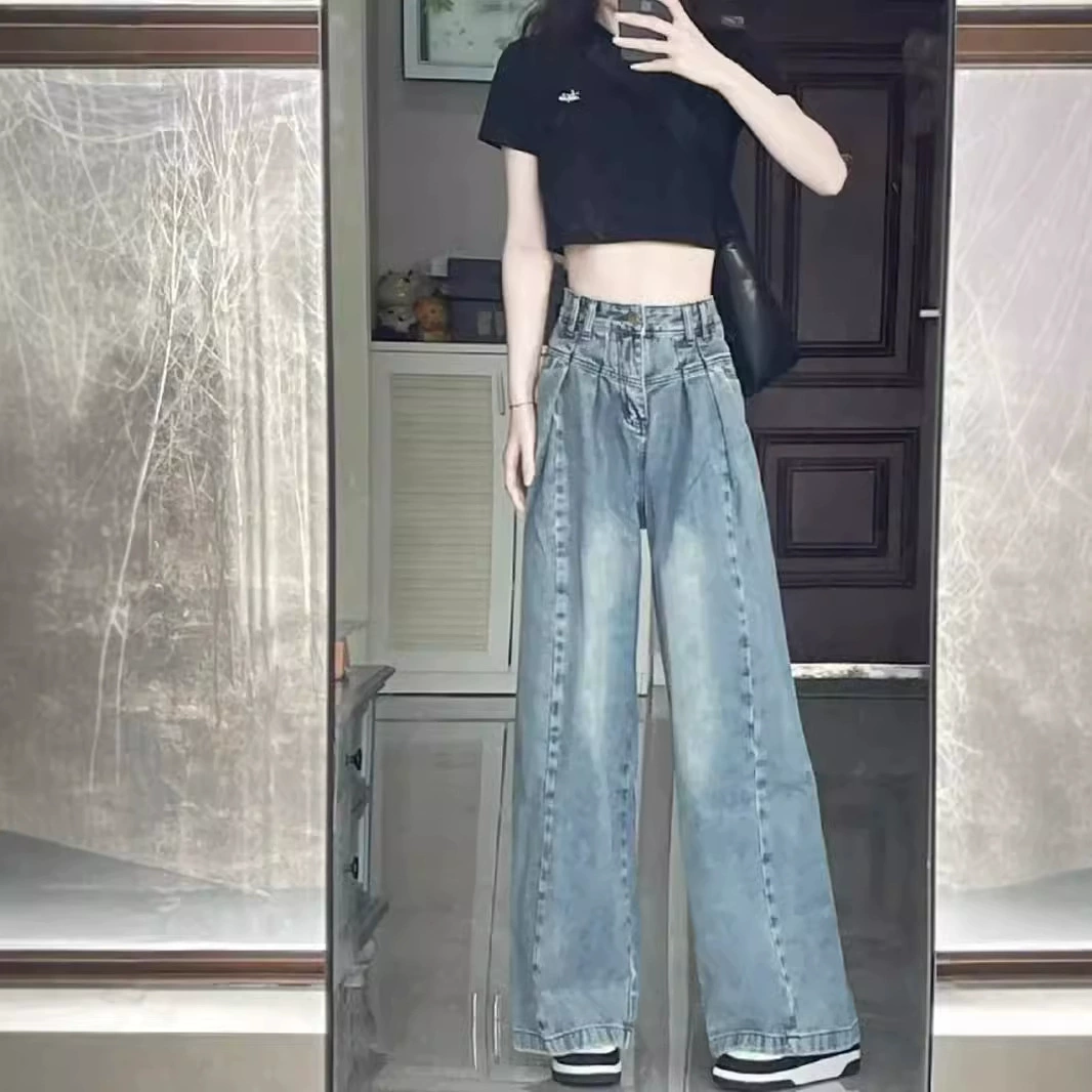 Американские ретро маленькие женские брюки с широкими ногами осенние новые тонкие высокие узкие джинсы
