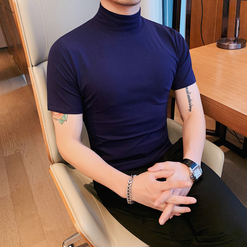 네이비 블루 하프 터틀넥
