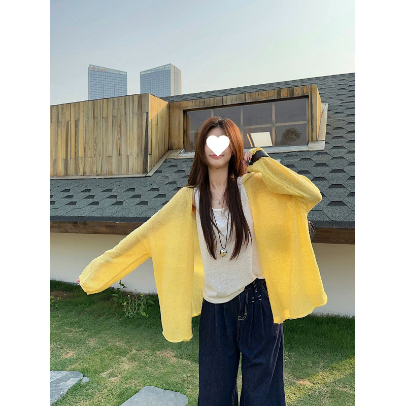 TF08 여성용 자외선 차단 게으른 스타일 긴팔 니트 가디건 여름 2025 새로운 캐주얼 다용도 탑