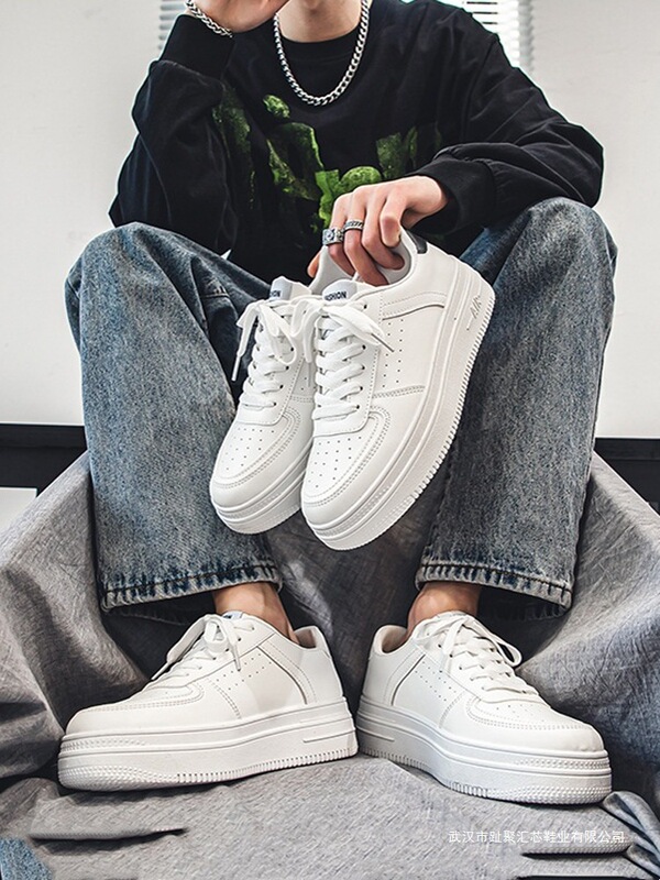 Air Force No. Invisible Inner Heightening White Shoes Men's Summer Breathable New Thick-Soled Genuine Leather Casual Shoes