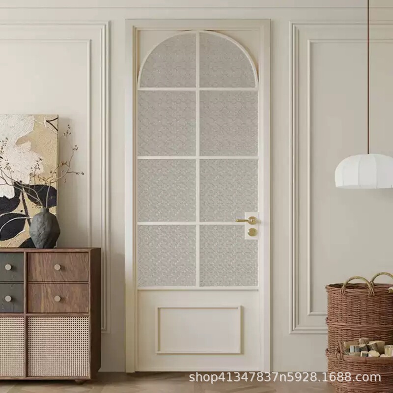 French-Style Retro Bathroom Door, Extremely Narrow Toilet Door, Frosted Glass Door, Titanium-Magnesium Aluminum Alloy Glass Door