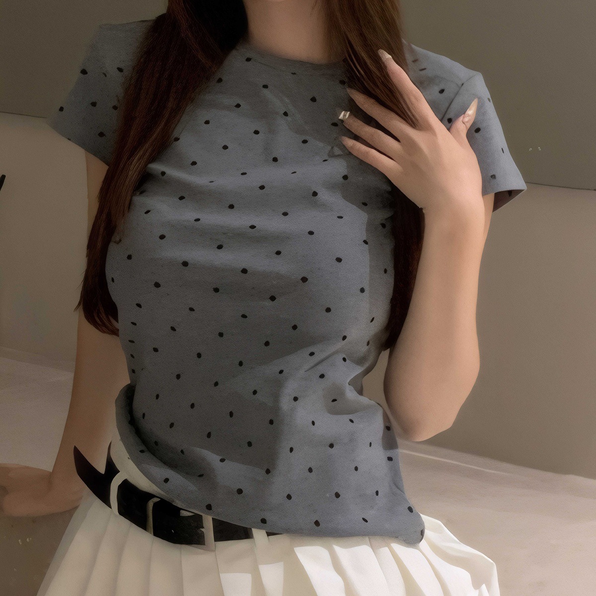 Summer New Polka Dot Printing Round Neck Loose Casual Women's T-shirt_ecoleips.com