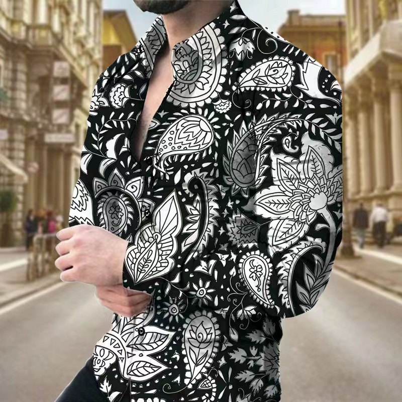 Nueva camisa de manga larga de solapa de los hombres europeos y americanos 3D Impresión digital popular camisa casual superior ventas directas de fábrica