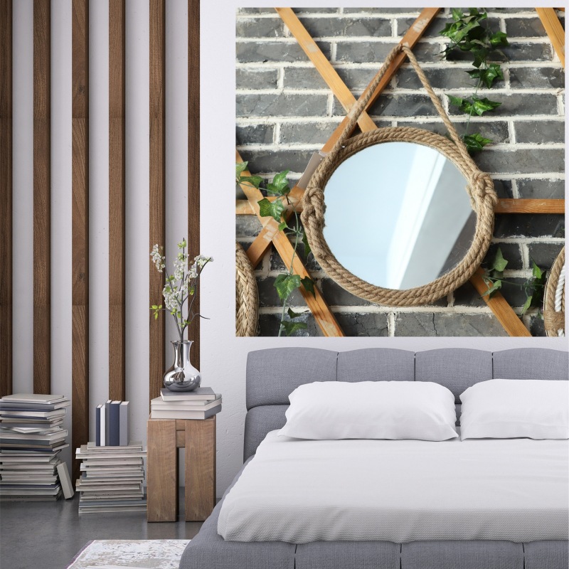 Cuerda de cáñamo retro espejo redondo artístico nórdico cama y desayuno cuarto de baño colgante de pared fotografía de celebridades Internet vestidor belleza espejo