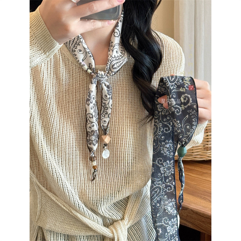 2025 New Cashew Flower Silk Scarf Necklace Women's Neck High-End Scarf Neck Protection Decorative Accessories Super Nice Neck Accessories