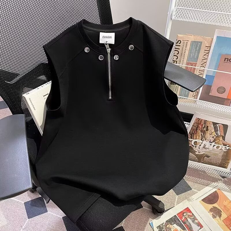 Half-Zip Sports Vest for Men, Summer High Street Style, Cool Rivet Design, Sleeveless T-Shirt, Fitness Training Sweatshirt, Trendy Half-Zip Sports Vest for Men, Summer High Street Style, Cool Rivet Design, Sleeveless T-Shirt, Fitness Training Sweatshirt, Trendy