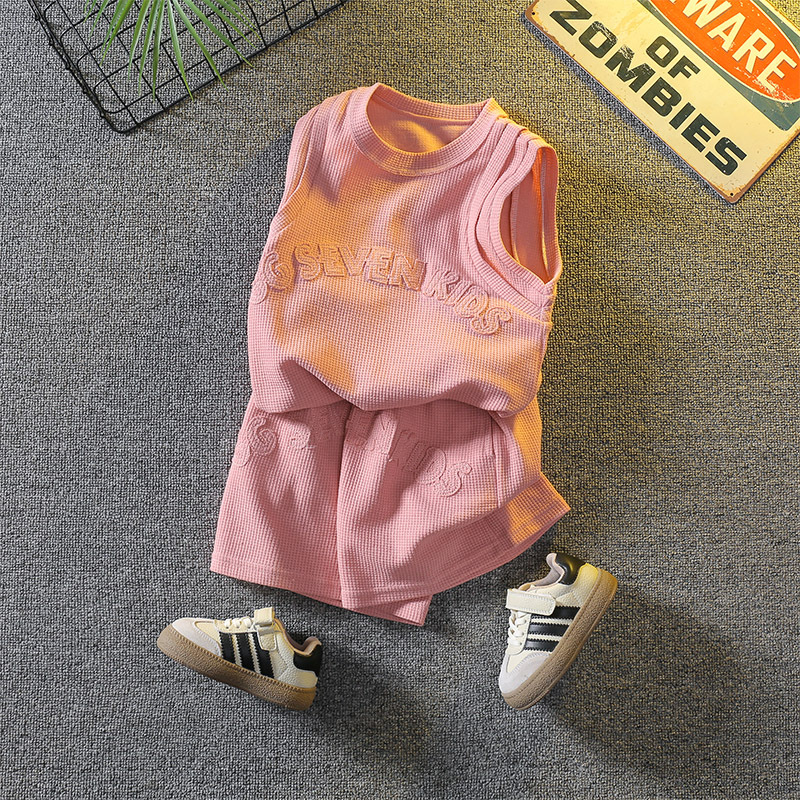 7408 Traje de chaleco para niños Ropa de verano para niños Pantalones cortos sin mangas de moda y guapos 2024 Nuevos deportes callejeros de moda para bebés