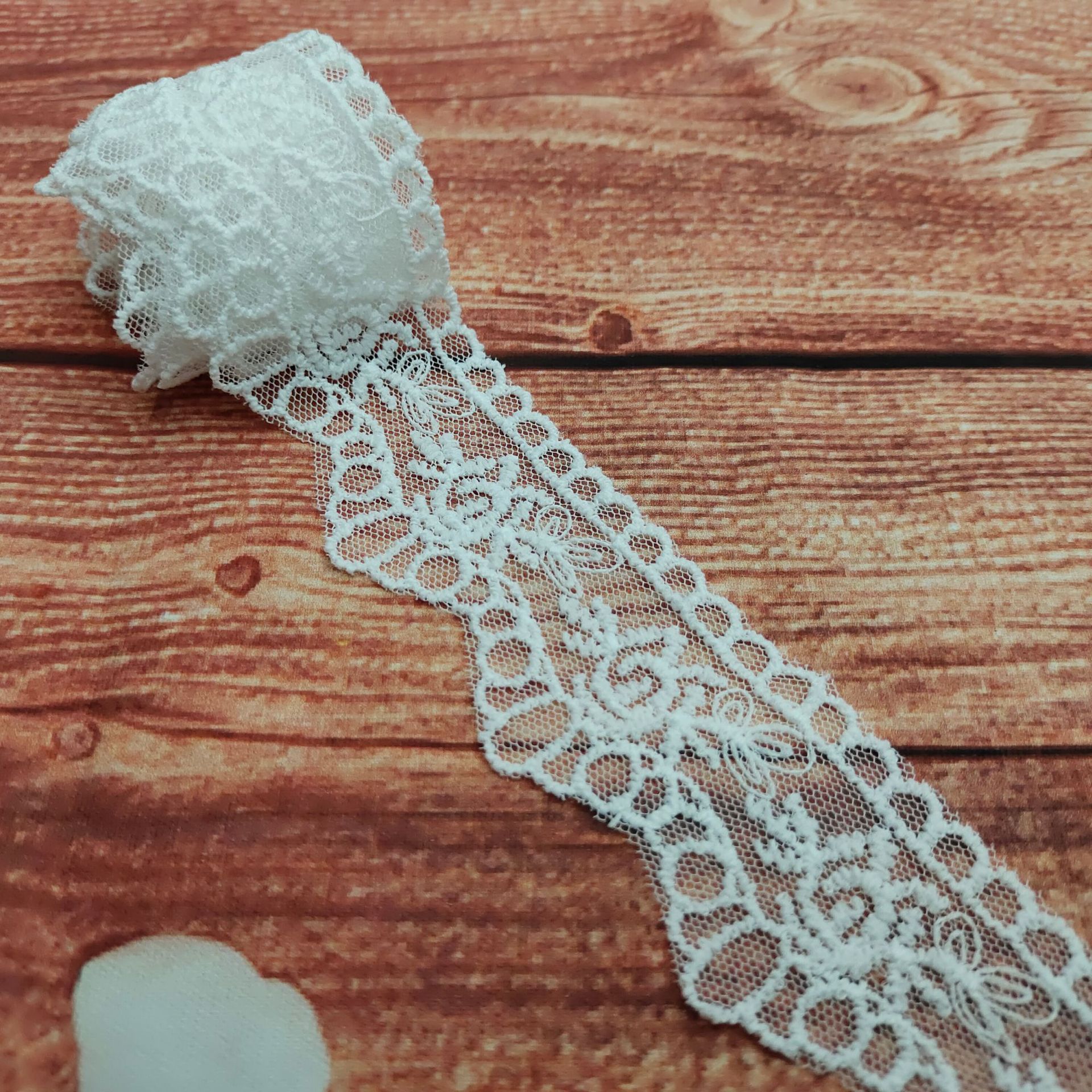 波浪弧边小链条网纱底牛奶丝绣花蕾丝花边DIY女装童装配饰现货