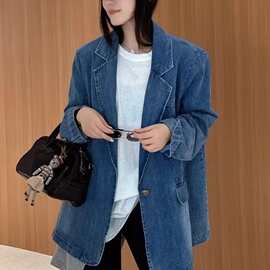26春夏新款美式复古时髦宽松廓形设计牛仔西装外套146