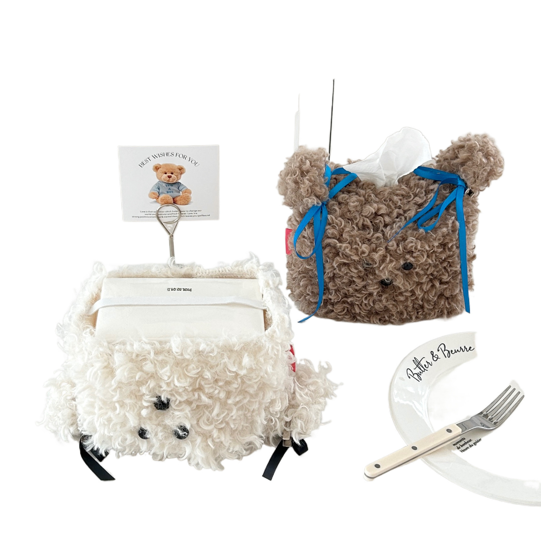 Caja de toallas de peluche adorable cachorro caja de papel creativa dormitorio para mujeres con papel de escritorio conjunto de dibujo decoración de escritorio de la sala de estar