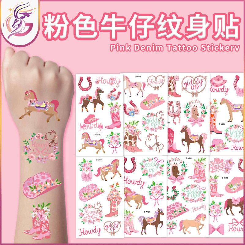 Pink Denim Tattoo Sticker New Pink Flowers Bow Suitable for Birthday Denim Party Temporary Decorative Tattoo Pink Denim Tattoo Sticker New Pink Flowers Bow Suitable for Birthday Denim Party Temporary Decorative Tattoo
