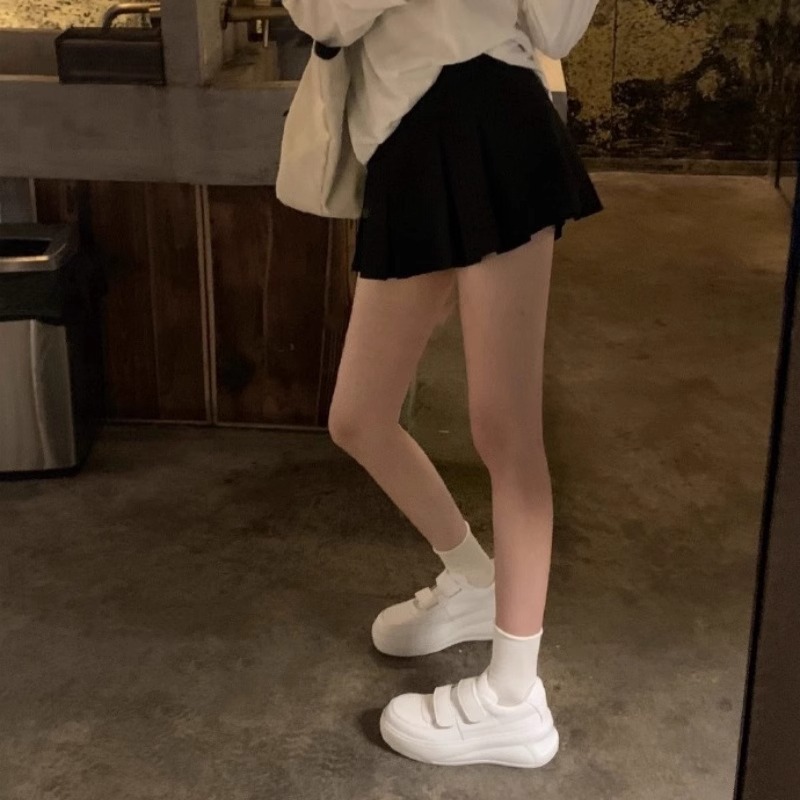 Cuero de vaca suave ~ cuero real velcro para reducir el envejecimiento zapatos blancos de suela gruesa para mujeres de otoño nuevos zapatos deportivos de skate casuales de altura universal