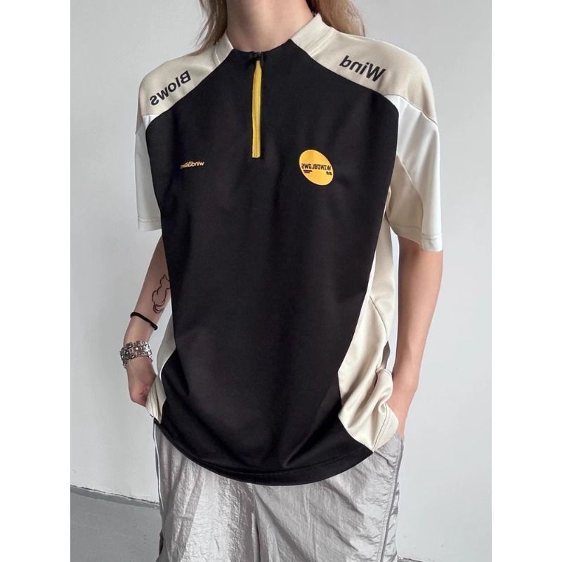 BLETROU丨ハーフジップコントラストカラーステッチジャージ半袖夏クール速乾Tシャツ日焼け止めスポーツサイクリングジャージ|undefined