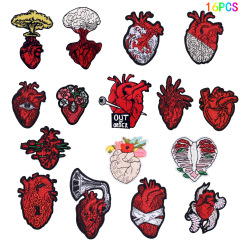 Embroidered patch with heart stitching, iron-on patch for clothing accessories, logo badge, patch with backing adhesive, computerized embroidery patch