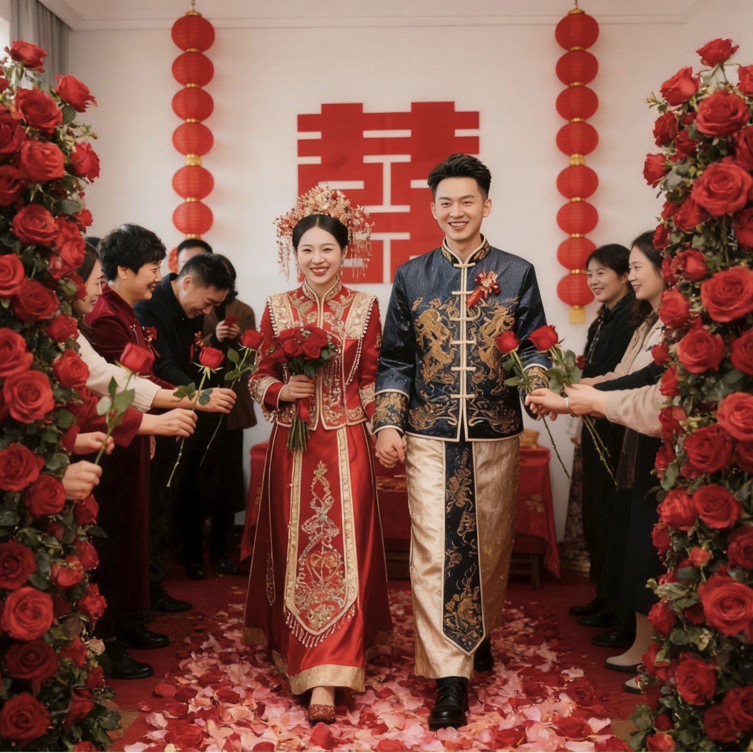 Simulación de pétalos de flores props de boda Simulación de rosas Ramos de flores Novio todo el camino Ropa de la mañana Novio compromiso Flores de mano