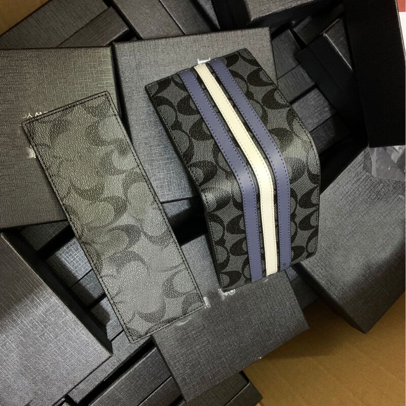 Men's Printed Short Wallet Wallet Coin Purse Gift Business Classic with Full Packaging High-End L Two-Piece Set