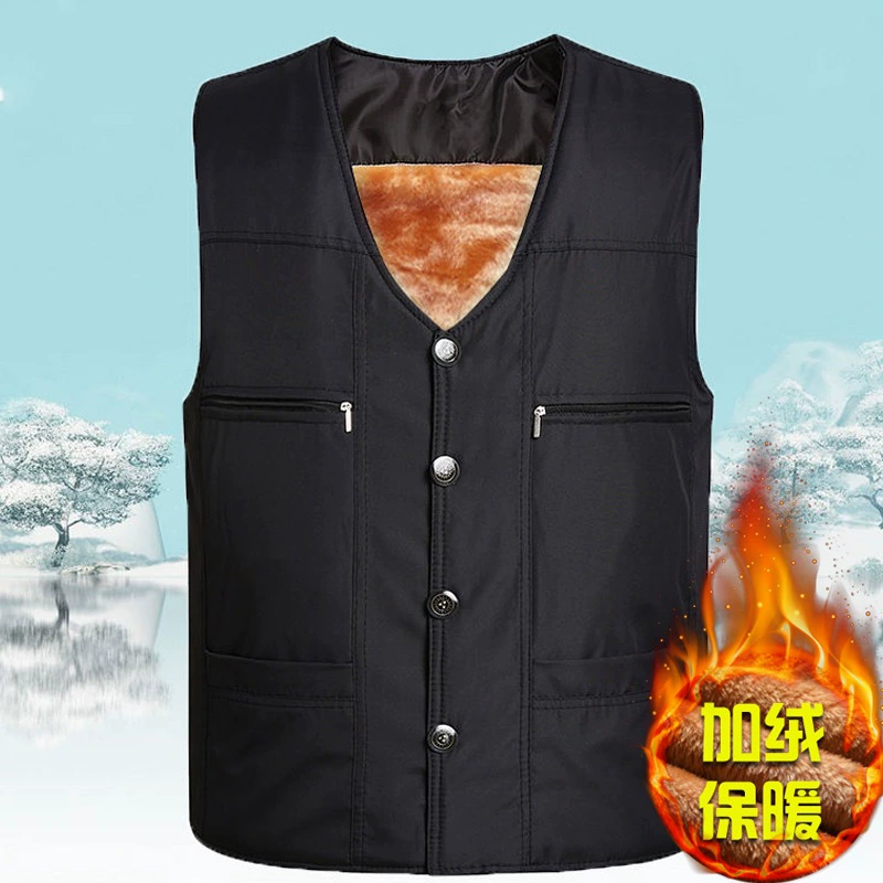 Волосатый папа надел большой размер мужчины среднего возраста плюс бархатный конюшенный жилет среднего и пожилого возраста