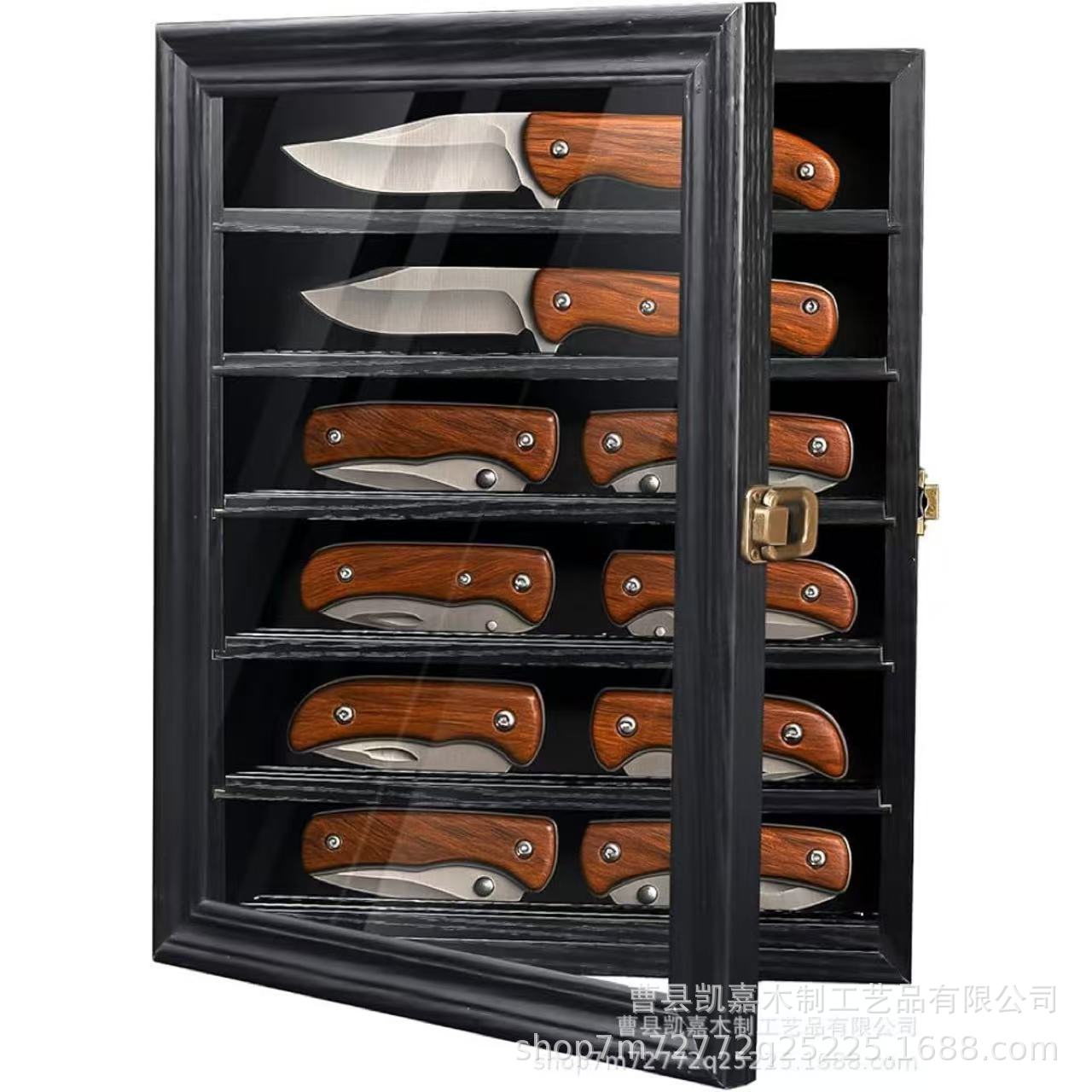 木质刀具收纳架壁挂式口袋刀储物架墙壁多层刀具收藏架勋章展示架