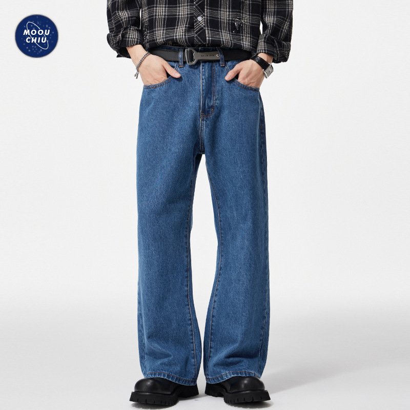 Muchiu Men's Clothing | 2025 Autumn/Winter New High-End Dark Blue Flared Jeans for Men High Street Cool Long Pants Muchiu Men's Clothing | 2025 Autumn/Winter New High-End Dark Blue Flared Jeans for Men High Street Cool Long Pants