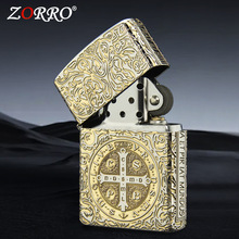 ZORRO佐罗镀铬圣徒康煤油打火机彩印翻盖防风砂轮批发祥吉送礼地
