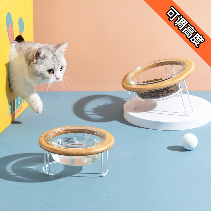 Vidrio gato tazón alta pierna protección cervical vértebra gato comida tazón gato perro gato cuenca beber tazón PET snack tazón de cerámica al por mayor