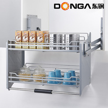 东钢厨房双层下拉式置物架调味篮橱柜上下缓冲开门式升降吊柜拉篮