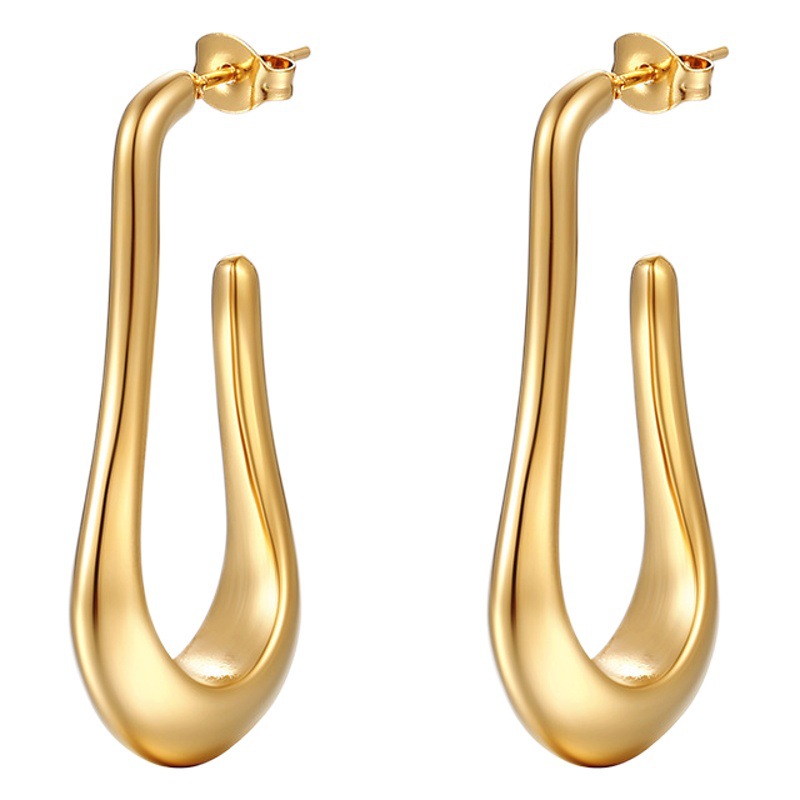 Pendientes de acero inoxidable de diseño geométrico popular retro en forma de U personalidad versátil 18K pendientes de acero de titanio chapado en oro real para mujeres