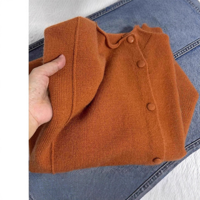 Asymmetrical Aesthetics" Designer Style ~ Autumn and Winter Korean Style Stand Collar Side Button Design Knitted Cardigan-5521