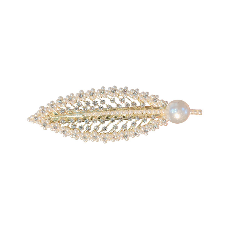 Fashion Leaf Alloy Inlay Artificial Pearls Rhinestones Hair Clip 1 Piece display picture 5