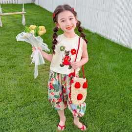 女小童洋气时髦套装夏季女宝宝背心防蚊裤夏装小女孩休闲两件套潮