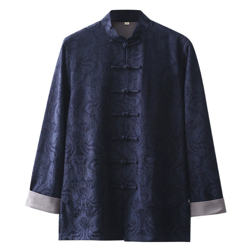 Костюм Тан для мужчин среднего и пожилого возраста, весенне-осеннее пальто с длинным рукавом, мужское пальто в китайском стиле, куртка ханьфу в стиле ретро с пряжкой в китайском стиле, костюм для папы