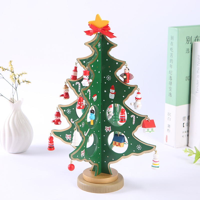 Cross-border DIY wooden Christmas tree desktop decoration Christmas decoration cute cartoon kindergarten gift wholesale