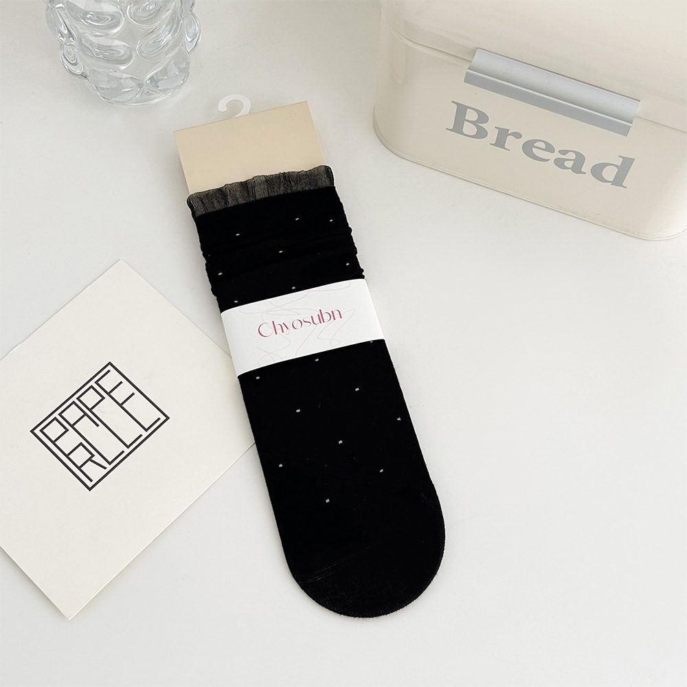 Calcetines de lunares Calcetines de pila fina de verano para niños Calcetines de tubo de niña de estilo ballet de encaje de algodón dulce y deshuesado