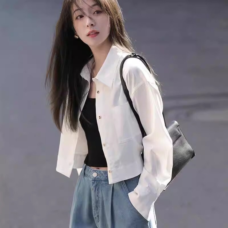 Informal College Style Women's Workwear Style White Short Polo Collar Long-Sleeved Jacket for Women Spring and Autumn 2026 New Style
