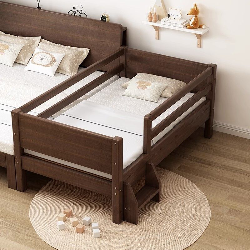 Solid Wood Children's Bed with Guardrails, Baby Crib, Boy and Girl Splicing Bed, Thickened and Thickened Edge Bed, Splicing Large Bed