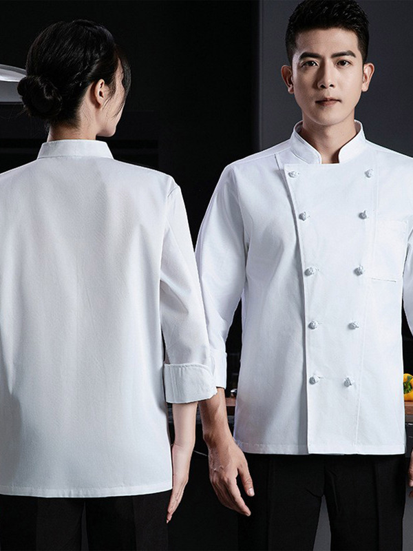 纯棉高端厨师工作服秋冬季长袖男女西餐厅餐饮大厨总厨房舒适透气|undefined