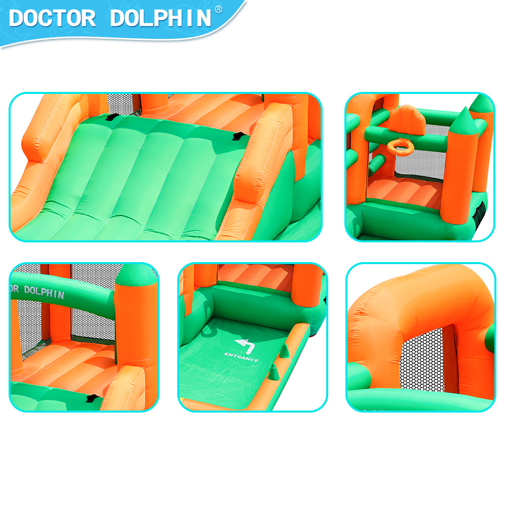 Doctor Delfín | Castillo inflable pequeño para niños para uso doméstico, parque de atracciones inflable interior, castillo con tobogán y trampolín exterior