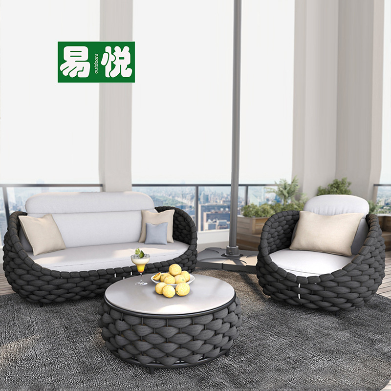 Casual tela de caña impermeable sofá al aire libre anti-solar patio villa balcón silla de caña mesa de té combinación de muebles de jardín al aire libre
