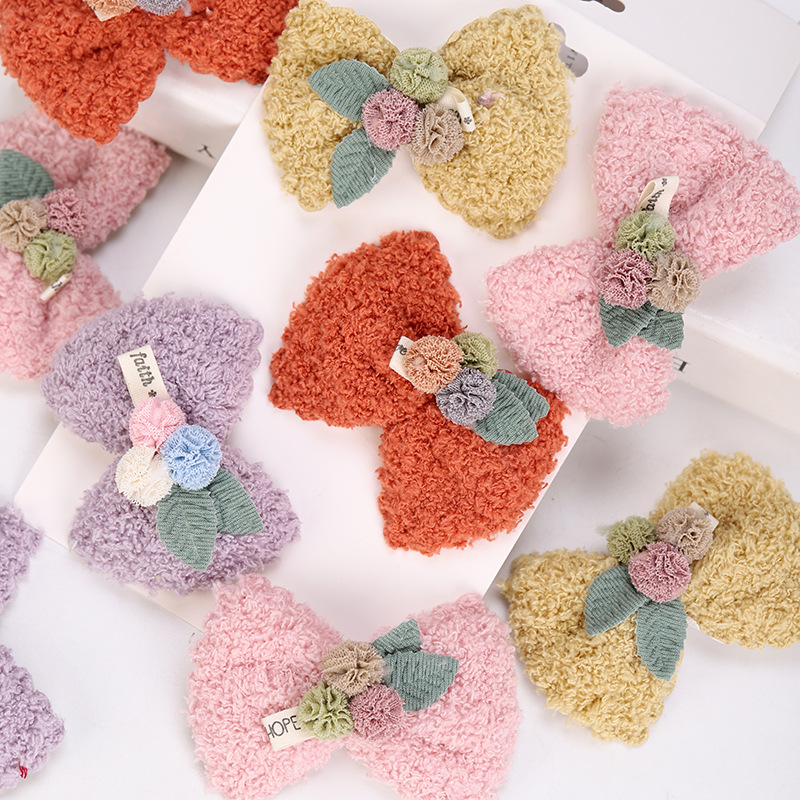 Direct Manufacturer Sales Plush Hair Clip Accessory Bow Tie Lamb Wool Autumn/Winter Viral 2021 New Headwear