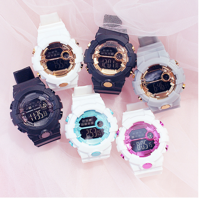 fashion Pure white Gold plating Watch men and women new pattern Korean Edition multi-function motion waterproof Noctilucent Electronics watch