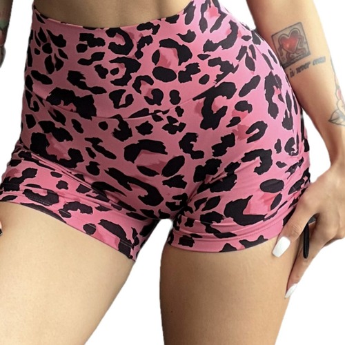 European and American cross-border leopard print fitness shorts for women summer drawstring elastic hip-raising high-waist naked feeling quick-drying sports yoga running
