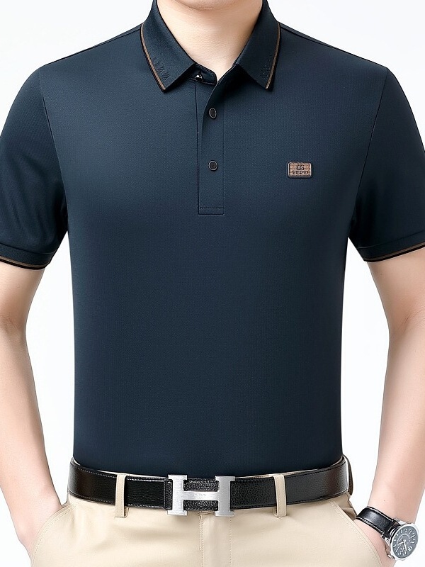 High-End Middle-Aged Dad's Nylon Short-Sleeve T-Shirt for Men, 2026 Summer Thin Style, Seamless Trendy Polo Shirt Men's Clothing