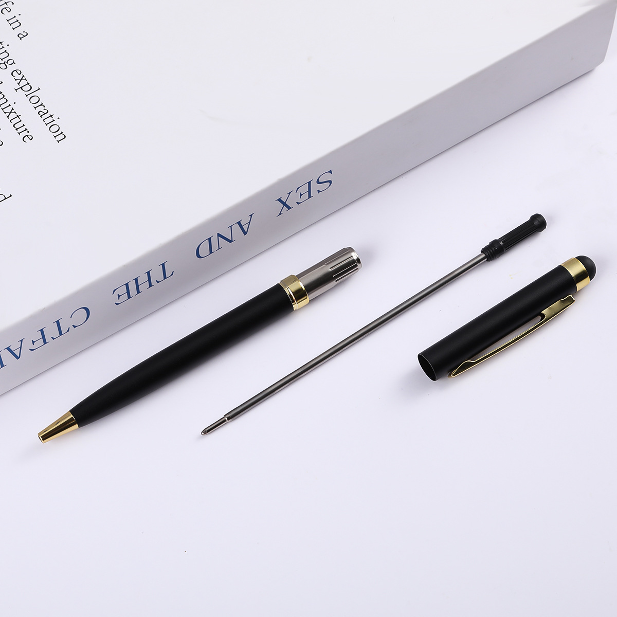 En stock Hotel bolígrafo regalo de negocios publicidad Senior pluma Impresión logotipo de gama alta Oficina pantalla táctil pluma de metal