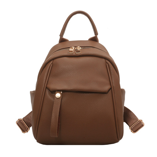 PU Soft Leather Women's Double Shoulder Bag Simple Casual 2024 New Korean Style Fashion PU Leather Women's Backpack School Bag Trend