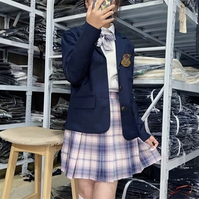 원래 JK 유니폼 스커트 세트 재킷 봄과 가을 대학 스타일 캠퍼스 세트 세트 여성용 3 피스 세트 착용