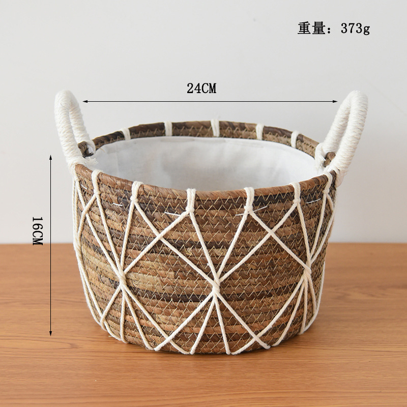 Cestas de almacenamiento de ropa sucia nórdica juguetes domésticos trenzando cestas de tela de paja con forro de tela canasta sucia decoración residencial